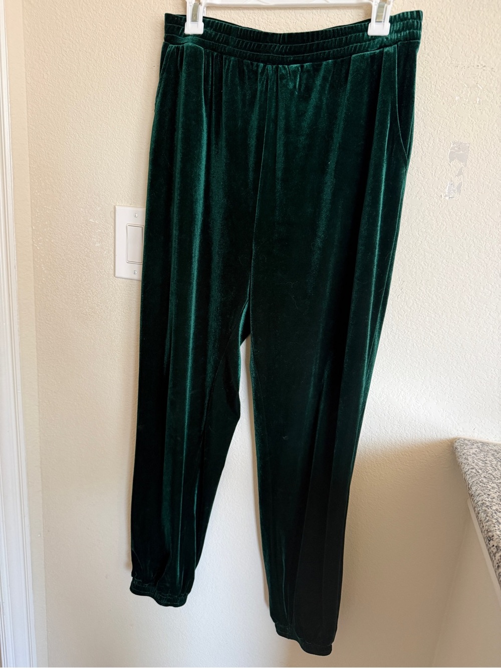 Dark Green Velvet Jogger Pants